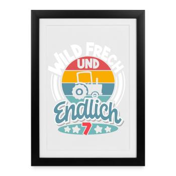 Traktor 7. Geburtstag Kinder - Gerahmtes Poster (27 × 37 cm) - Schwarz - Vorne