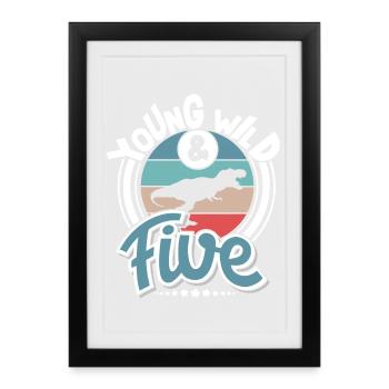 5 Jahre Kindergeburtstag Dino Dinosaurier - Gerahmtes Poster (27 × 37 cm) - Schwarz - Vorne