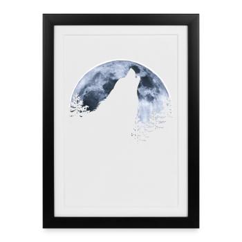 Wolf howls moon - Wolf's silhouette - Framed poster (27 × 37 cm) - black - Front