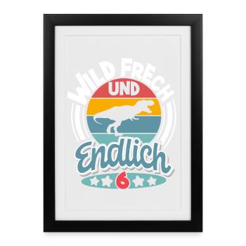 6 Jahre Kindergeburtstag Dino Dinosaurier - Gerahmtes Poster (27 × 37 cm) - Schwarz - Vorne