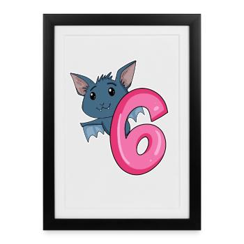 6 ans - 6ème anniversaire - motif chauve-souris - Affiche encadrée (27 × 37 cm) - noir - Devant