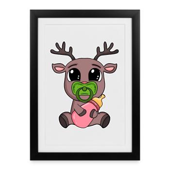 Bébé renne - Affiche encadrée (27 × 37 cm) - noir - Devant