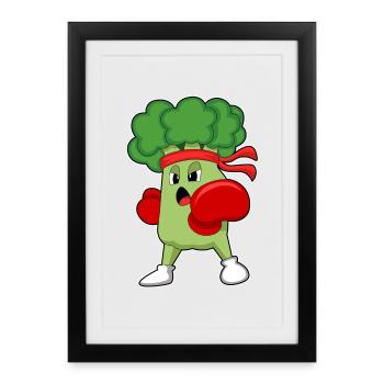 Brokkoli Boxer Boxhandschuhe Boxen - Gerahmtes Poster (27 × 37 cm) - Schwarz - Vorne