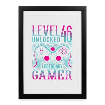 46e anniversaire Niveau 46 Jeu de joueur - Affiche encadrée (27 × 37 cm) - noir - Devant