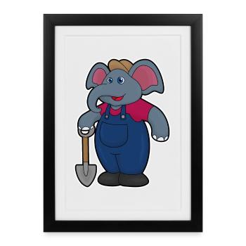 Elephant as farmer with shovel - Framed poster (27 × 37 cm) - black - Front