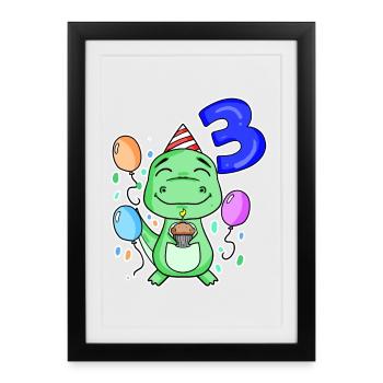 3 years old - Dinosaurs - 3rd birthday gift - Framed poster (27 × 37 cm) - black - Front