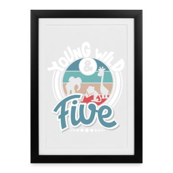 5ème anniversaire Enfants Zoo Animaux Jungle Safari - Affiche encadrée (27 × 37 cm) - noir - Devant