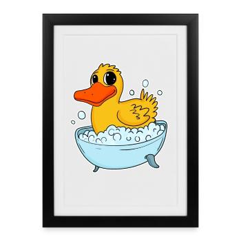 Canard en caoutchouc qui lave les enfants tout-petit - Affiche encadrée (27 × 37 cm) - noir - Devant