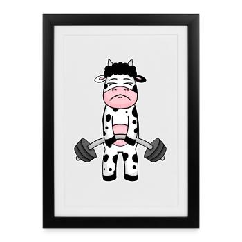 Bodybuilder Cow Fitness Motivation Cadeau - Affiche encadrée (27 × 37 cm) - noir - Devant