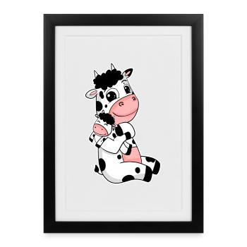 Famille vache - Vache avec bébé - Motif vache - Affiche encadrée (27 × 37 cm) - noir - Devant