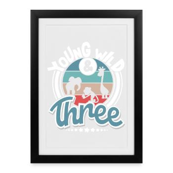 3ème anniversaire Enfants Zoo Animaux Jungle Safari - Affiche encadrée (27 × 37 cm) - noir - Devant