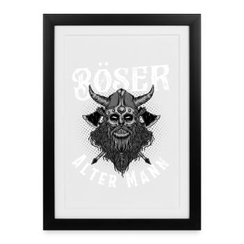 Böser Alter Mann Wikinger - Gerahmtes Poster (27 × 37 cm) - Schwarz - Vorne