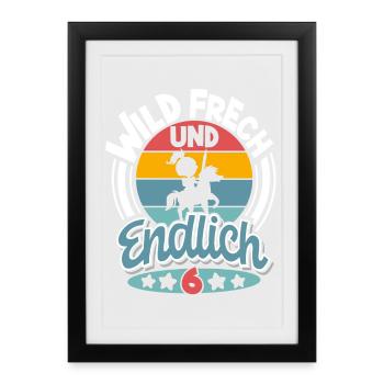 6. Geburtstag 6 Jahre Kinder Ritter Mittelalter - Gerahmtes Poster (27 × 37 cm) - Schwarz - Vorne