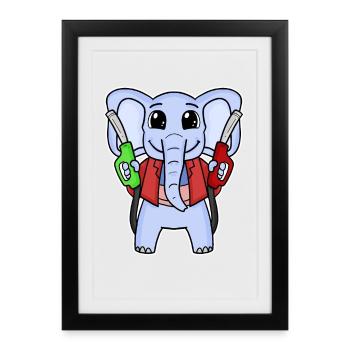 Tank attendant elephant gas station - Framed poster (27 × 37 cm) - black - Front