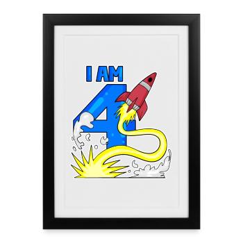 4 birthday boy - 4 years old - I am 4 - Framed poster (27 × 37 cm) - black - Front