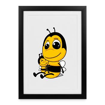 Famille - Abeille avec bébé - Abeille - Affiche encadrée (27 × 37 cm) - noir - Devant
