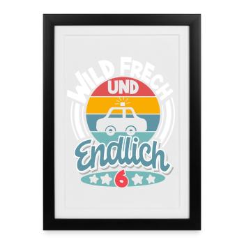 6 Jahre Kinder Polizeiauto - Gerahmtes Poster (27 × 37 cm) - Schwarz - Vorne