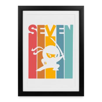 Ninja 7ème anniversaire Enfants - Affiche encadrée (27 × 37 cm) - noir - Devant