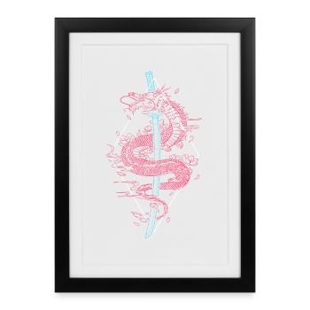 Japanese Dragon Sword Katana Kanji Japanese - Framed poster (27 × 37 cm) - black - Front