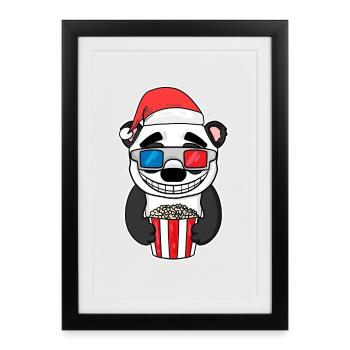 Noël Panda Bear Popcorn Cinéma - Affiche encadrée (27 × 37 cm) - noir - Devant