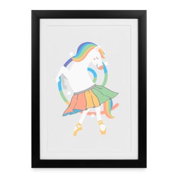 Ballerine Licorne Arc-en-ciel Adorable Licorne Dansant - Affiche encadrée (27 × 37 cm) - noir - Devant