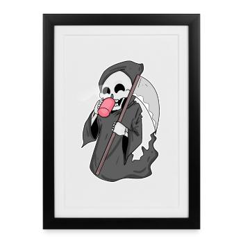 Grim Reaper with coffee - Framed poster (27 × 37 cm) - black - Front
