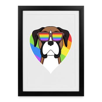Boxer Chien Rainbow Heart - Affiche encadrée (27 × 37 cm) - noir - Devant