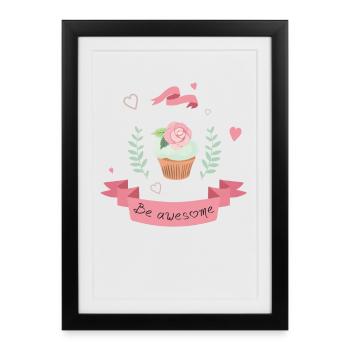 pastel cupcakes roses cœur adorable chéri rose - Affiche encadrée (27 × 37 cm) - noir - Devant