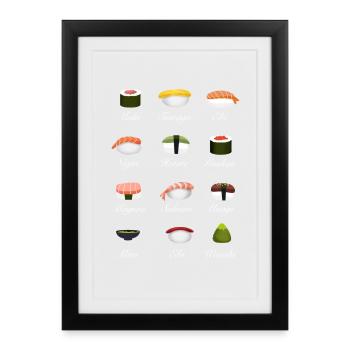 sushi kit overview menu japan manga food - Framed poster (27 × 37 cm) - black - Front