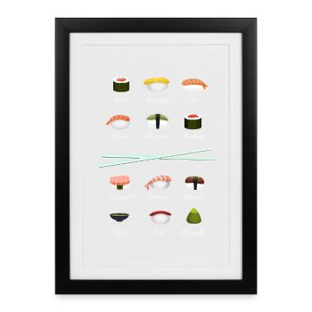 sushi kit chopsticks manga wasabi japan rice fish - Framed poster (27 × 37 cm) - black - Front