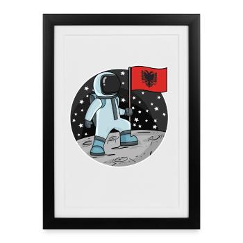 Astronaute avec drapeau Albanie - Affiche encadrée (27 × 37 cm) - noir - Devant