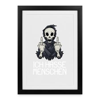 Halloween Sensenmann Ich hasse Menschen - Gerahmtes Poster (27 × 37 cm) - Schwarz - Vorne