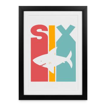 6ème anniversaire 6 ans requin - Affiche encadrée (27 × 37 cm) - noir - Devant
