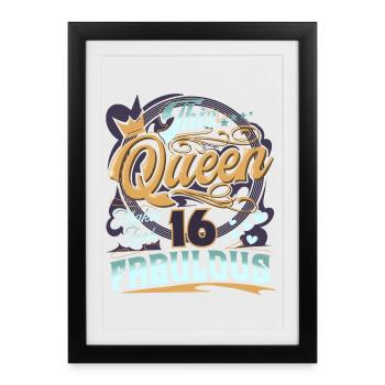 16ème anniversaire 16 ans Femmes Dames Reine - Affiche encadrée (27 × 37 cm) - noir - Devant