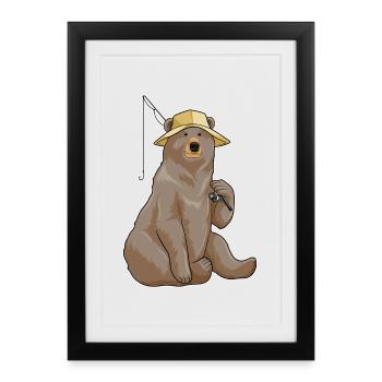 Canne à pêche Bear Angler Canne à pêche - Affiche encadrée (27 × 37 cm) - noir - Devant