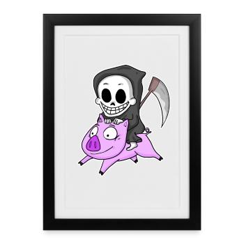 Faucheuse et Cochon - Affiche encadrée (27 × 37 cm) - noir - Devant