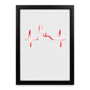 Cologne Skyline Heartbeat Red White Kölsch Cologne - Framed poster (27 × 37 cm) - black - Front