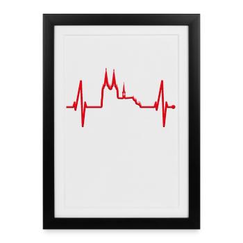 Cologne Skyline Heartbeat Red White Kölsch Cologne - Framed poster (27 × 37 cm) - black - Front
