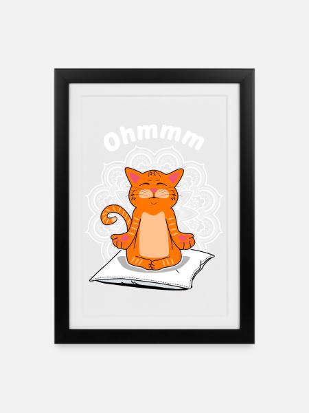 Yoga Katze Meditation Rote Katze Kater Geschenk - Gerahmtes Poster (27 × 37 cm) - Schwarz