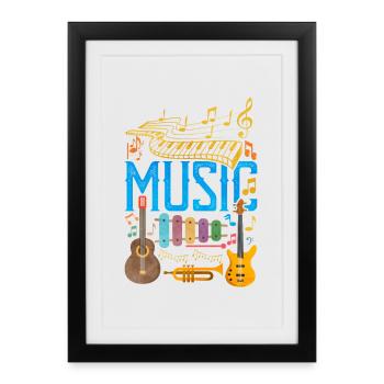 Collage d’instruments de musique colorés | Musique Amour - Affiche encadrée (27 × 37 cm) - noir - Devant