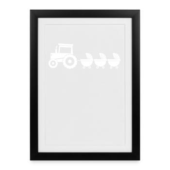 Tracteur avec chariot bébé - triplés - Affiche encadrée (27 × 37 cm) - noir - Devant