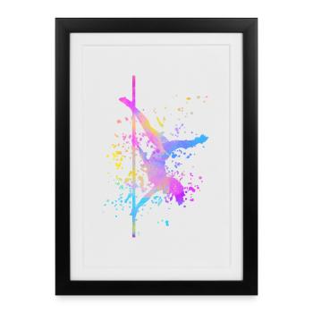 Pole Dance Fitness Couleur Splash Pole Dance - Affiche encadrée (27 × 37 cm) - noir - Devant