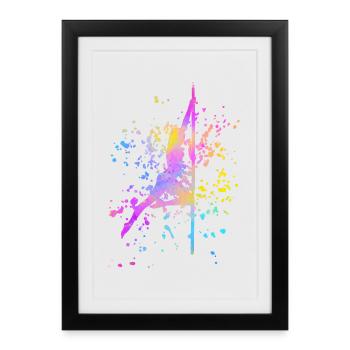 Pole Dance Fitness Couleur Splash Pole Dance - Affiche encadrée (27 × 37 cm) - noir - Devant