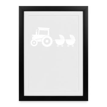 Tractor with baby cart - Twins - Framed poster (27 × 37 cm) - black - Front