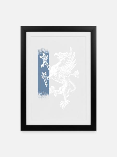 Rostock - stehender Greif - blau weiss - Gerahmtes Poster (27 × 37 cm) - Schwarz