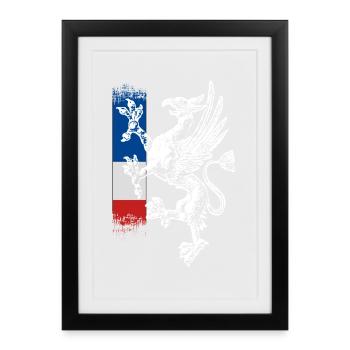 griffon debout bleu blanc rouge Rostock - Affiche encadrée (27 × 37 cm) - noir - Devant