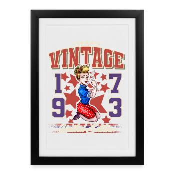 1973 Année de naissance Anniversaire Vintage Rockabilly - Affiche encadrée (27 × 37 cm) - noir - Devant