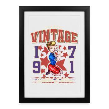 1971 Année de naissance Anniversaire Vintage Rockabilly - Affiche encadrée (27 × 37 cm) - noir - Devant