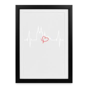 Köln Skyline Herzschlag Herz Kölsch Liebe Kölner - Gerahmtes Poster (27 × 37 cm) - Schwarz - Vorne