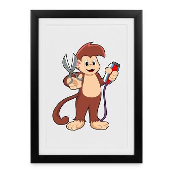 Ciseaux de coiffeur singe - Affiche encadrée (27 × 37 cm) - noir - Devant